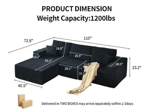 110' Cloud Modular Sectional Sofa,Boneless Couch, No Assembly, 3 seater with Ottoman & 2 Pillows, Perfect for Living Rooms and Bedrooms - Image 5