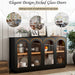 4-Door Large Storage Buffet Cabinet with Glass Doors, Arched Cabinet with Adjustable Shelves for Kitchen, Dining Room and Living Room (Black) - DTYStore