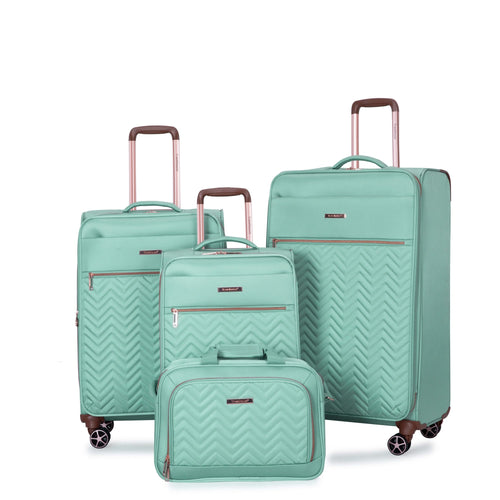 Softshell Suitcase Spinner Wheels Terylene Luggage Set Green 4-Piece Lightweight Durable - Image 4