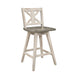 Counter Height Chairs Set of 2, White Gray 360-degree Swivel Chair Solid Rubberwood Kitchen Dining Furniture, X-Back - DTYStore