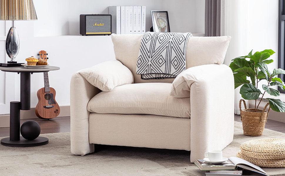 Modern Style Chenille Oversized Armchair Accent Chair Single Sofa Lounge Chair 38.6'' W for Living Room, Bedroom,Cream - DTYStore