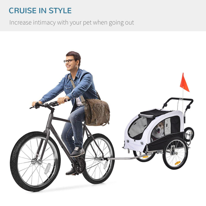Dog Bike Trailer 2-In-1 Pet Stroller with Canopy and Storage Pockets, White - DTYStore