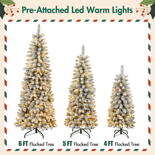 3 Pcs Flocked Artificial Christmas Tree Set with Lights, 4ft 5ft 6ft Christmas Snow Tree Set, Christmas Decor - Image 6