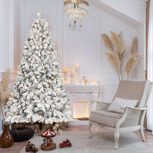 4FT Flocked Christmas Tree with 150 UL Lights and 21 Natural Pine Cones – Snowy PVC Tips, 366 Tips, Hinged Structure, Stable Metal Stand, Easy Setup - Image 1