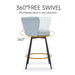 Counter Height Bar Stools Set of 2, 360Â° Swivel Upholstered Barstools with Backs and Metal Legs, 26" H Seat Height, Velvet Fabric,Goldy Footrest - DTYStore
