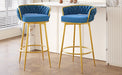 Swivel Counter Height Bar Stools Set of 2, 31.' Bar Height Stools with Hand-Woven Backrest & Gold Metal Legs, Modern Low Back Upholstered Kitchen Chairs with Footrest for Island, Dining Room,Blue - DTYStore