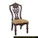 Formal Traditional Dining Chairs 2pc Set Dark Cherry Finish with Gold Tipping Jacquard Fabric Upholstered Extravagant Carving Dining Room Furniture - DTYStore