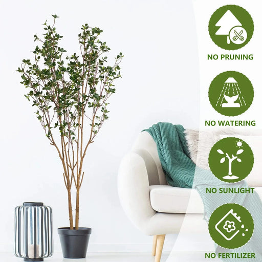 5.2FT Artificial Tree Graceful Evergreen Faux Plant with Lifelike Natural Look Leaves and Sturdy Pot Ideal for Enhancing Indoor Home Decor Office Bedroom or Hallway Decoration 1pc/set Default -DTYStore