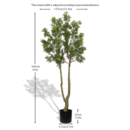 5.2FT Artificial Tree Tall Lush Evergreen Faux Plant with Vibrant Green Foliage and Natural Look Trunk Perfect Decorative Potted Tree for Indoor Home Office Living Room or Entryway 1pc/set Default -DTYStore