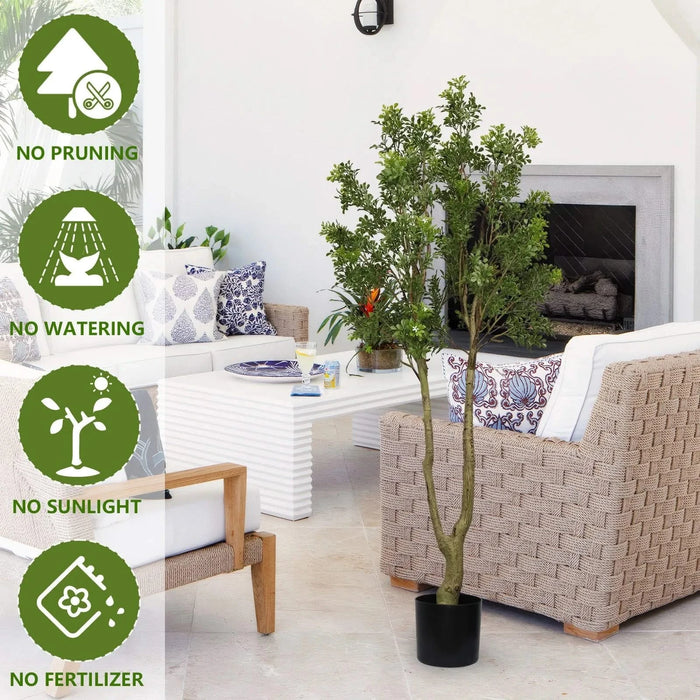 5.2FT Artificial Tree Tall Lush Evergreen Faux Plant with Vibrant Green Foliage and Natural Look Trunk Perfect Decorative Potted Tree for Indoor Home Office Living Room or Entryway 1pc/set Default -DTYStore