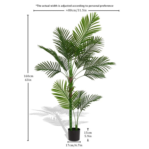 5.2FT Tall Artificial Areca Palm Tree – Realistic Lifelike Faux Indoor Potted Plant with 11 Green Leaves, Decorative Simulation for Home, Office, Living Room or Modern Spaces, 1pc/Set Default -DTYStore