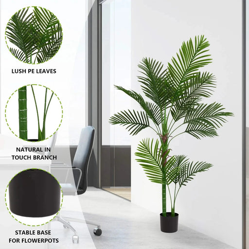 5.2FT Tall Artificial Areca Palm Tree – Realistic Lifelike Faux Indoor Potted Plant with 11 Green Leaves, Decorative Simulation for Home, Office, Living Room or Modern Spaces, 1pc/Set Default -DTYStore