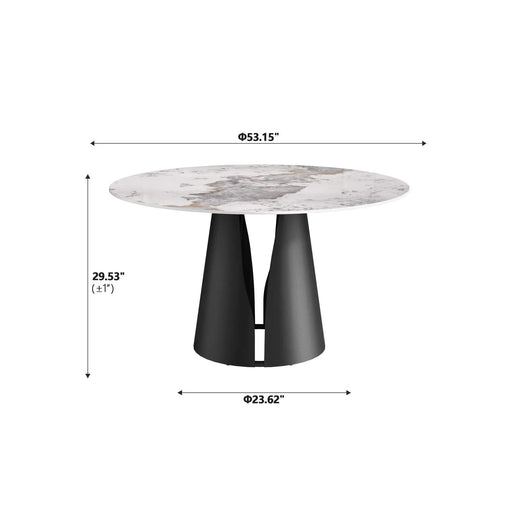 53.15'Modern Artificial Stone Round Black Carbon Steel Base Dining Table-Can Accommodate 6 People Default -DTYStore
