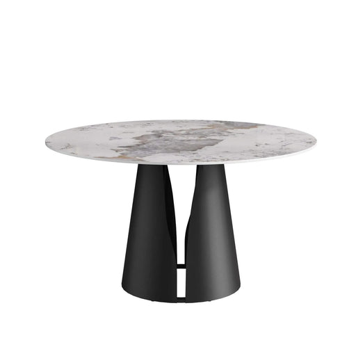 53.15'Modern Artificial Stone Round Black Carbon Steel Base Dining Table-Can Accommodate 6 People Default -DTYStore