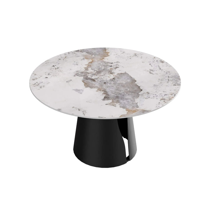 53.15'Modern Artificial Stone Round Black Carbon Steel Base Dining Table-Can Accommodate 6 People Default -DTYStore