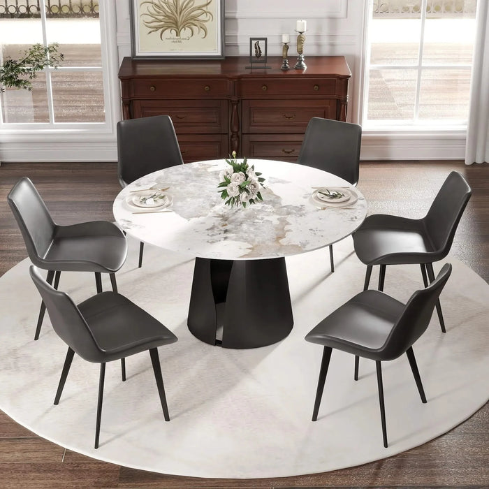 53.15'Modern Artificial Stone Round Black Carbon Steel Base Dining Table-Can Accommodate 6 People Default -DTYStore