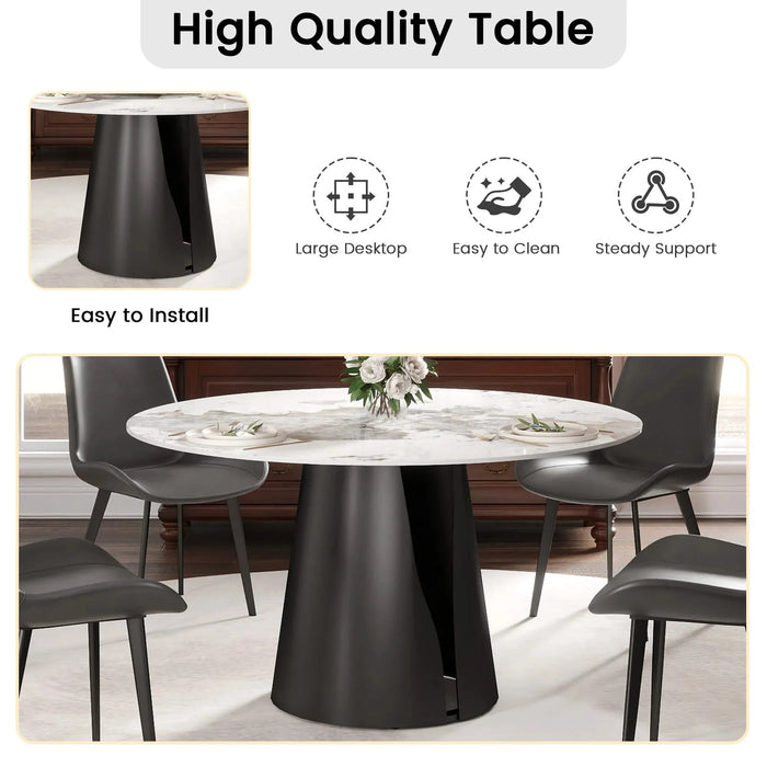 53.15'Modern Artificial Stone Round Black Carbon Steel Base Dining Table-Can Accommodate 6 People Default -DTYStore