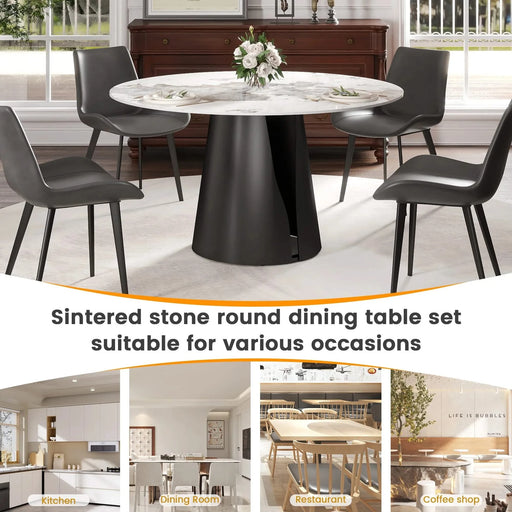 53.15'Modern Artificial Stone Round Black Carbon Steel Base Dining Table-Can Accommodate 6 People Default -DTYStore