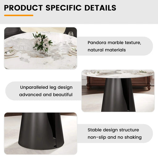 53.15'Modern Artificial Stone Round Black Carbon Steel Base Dining Table-Can Accommodate 6 People Default -DTYStore