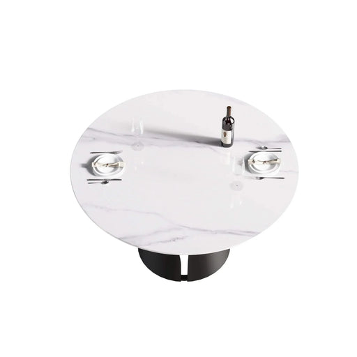 53.15'Modern artificial stone round black carbon steel base dining table-can accommodate 6 people Default -DTYStore