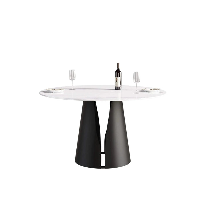 53.15'Modern artificial stone round black carbon steel base dining table-can accommodate 6 people Default -DTYStore