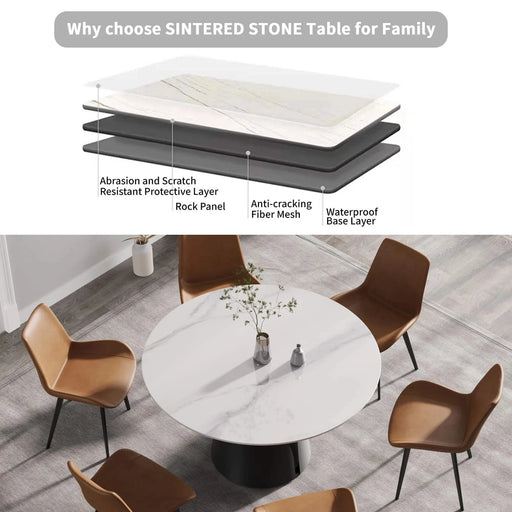 53.15'Modern artificial stone round black carbon steel base dining table-can accommodate 6 people Default -DTYStore