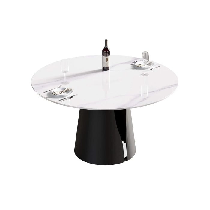 53.15'Modern artificial stone round black carbon steel base dining table-can accommodate 6 people Default -DTYStore