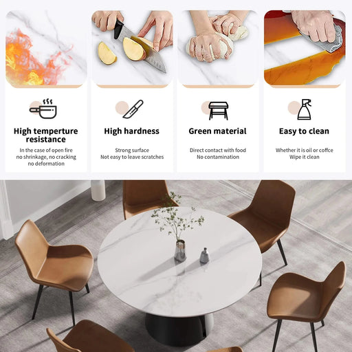 53.15'Modern artificial stone round black carbon steel base dining table-can accommodate 6 people Default -DTYStore