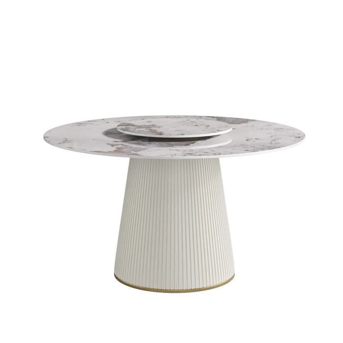 53.15 'Modern White Artificial Stone Round Beige Plywood PU Base Dining Table-23.62'White Artificial Stone Turntable-Can Accommodate 6 People (Not Including Chairs. ) Default -DTYStore
