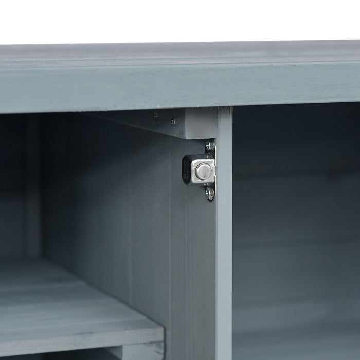 Outdoor Kitchen Island, Rolling Bar Cart & Storage Cabinet, Farmhouse Solid Wood Outdoor Grill Table with Stainless Steel Top, Spice Rack , Towel Rack for Kitchen & BBQ , Grey Blue - DTYStore