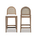 Panama 26.5' Curved Back Cane Rattan Counter Stool, Set of 2, Ivory White Boucle - DTYStore