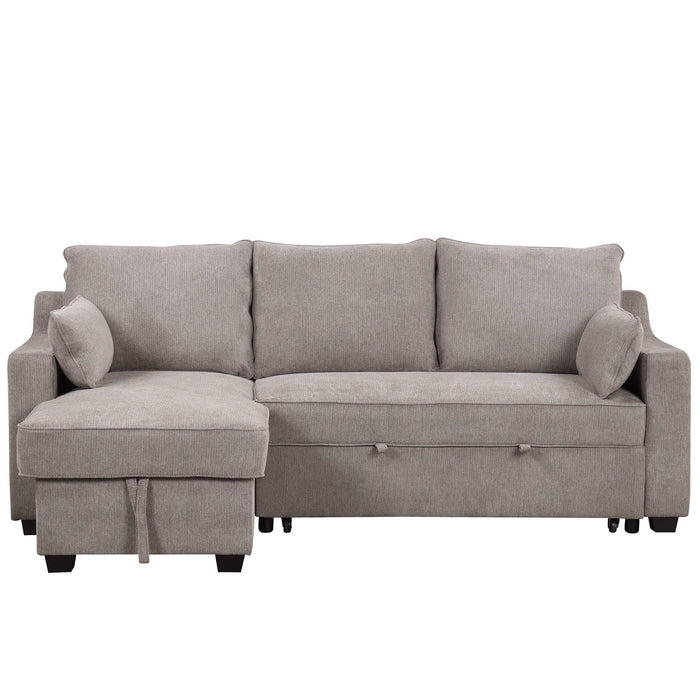 90" Pull Out Sleeper Sofa L-Shaped Couch Convertible Sofa Bed with Storage Chaise, Storage Racks and USB Ports, Light Brown - DTYStore