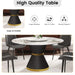 53'Modern Artificial Stone Round Black Carbon Steel Base Dining Table-23.62'White Artificial Stone Turntable-Can Accommodate 6 People Default -DTYStore
