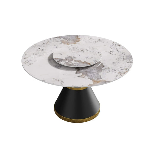 53'Modern Artificial Stone Round Black Carbon Steel Base Dining Table-23.62'White Artificial Stone Turntable-Can Accommodate 6 People Default -DTYStore