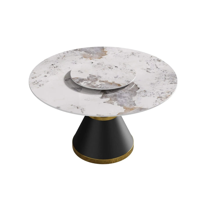53'Modern Artificial Stone Round Black Carbon Steel Base Dining Table-23.62'White Artificial Stone Turntable-Can Accommodate 6 People Default -DTYStore
