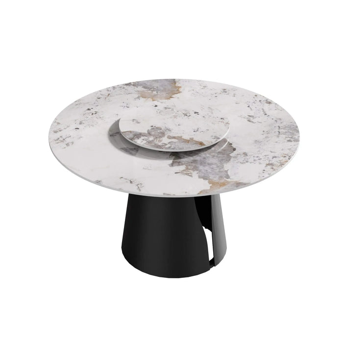 53'Modern Artificial Stone Round Black Carbon Steel Base Dining Table-23.62'White Artificial Stone Turntable-Can Accommodate 6 People Default -DTYStore