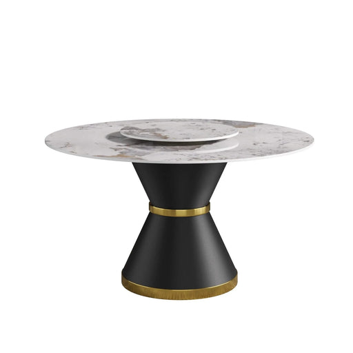 53'Modern Artificial Stone Round Black Carbon Steel Base Dining Table-23.62'White Artificial Stone Turntable-Can Accommodate 6 People Default -DTYStore