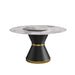 53'Modern Artificial Stone Round Black Carbon Steel Base Dining Table-23.62'White Artificial Stone Turntable-Can Accommodate 6 People Default -DTYStore