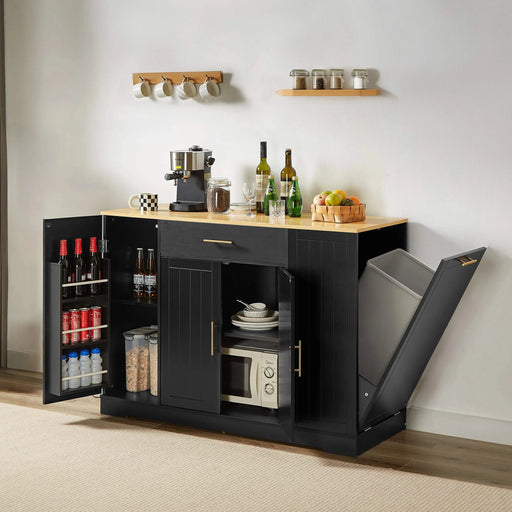 53'' Kitchen Storage Islands with Drawers and Trash Can Storage for Kitchen & Dining. Modern Farmhouse Design, Black, 53.2'W x 20.9'D x 38.0'H. Default -DTYStore