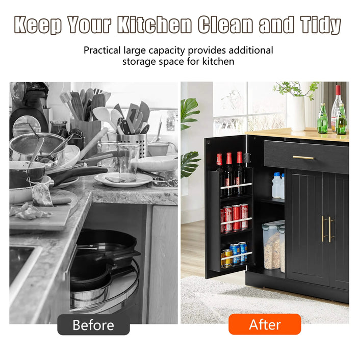 53'' Kitchen Storage Islands with Drawers and Trash Can Storage for Kitchen & Dining. Modern Farmhouse Design, Black, 53.2'W x 20.9'D x 38.0'H. Default -DTYStore