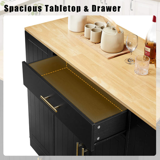 53'' Kitchen Storage Islands with Drawers and Trash Can Storage for Kitchen & Dining. Modern Farmhouse Design, Black, 53.2'W x 20.9'D x 38.0'H. Default -DTYStore