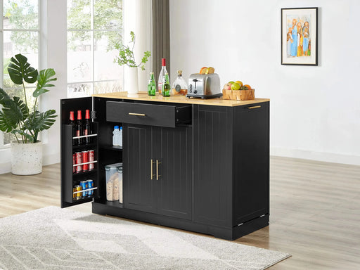 53'' Kitchen Storage Islands with Drawers and Trash Can Storage for Kitchen & Dining. Modern Farmhouse Design, Black, 53.2'W x 20.9'D x 38.0'H. Default -DTYStore