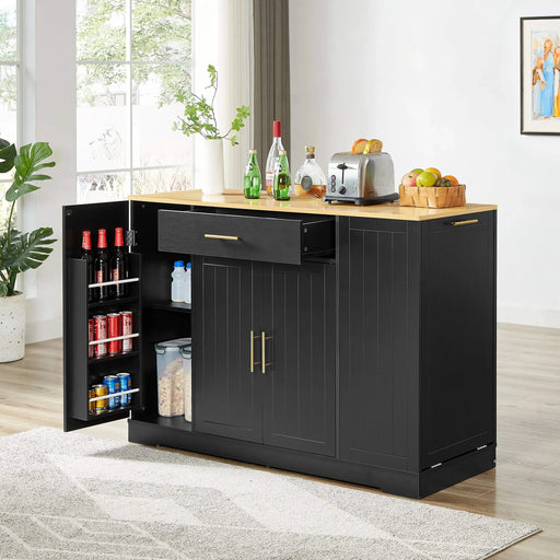 53'' Kitchen Storage Islands with Drawers and Trash Can Storage for Kitchen & Dining. Modern Farmhouse Design, Black, 53.2'W x 20.9'D x 38.0'H. Default -DTYStore