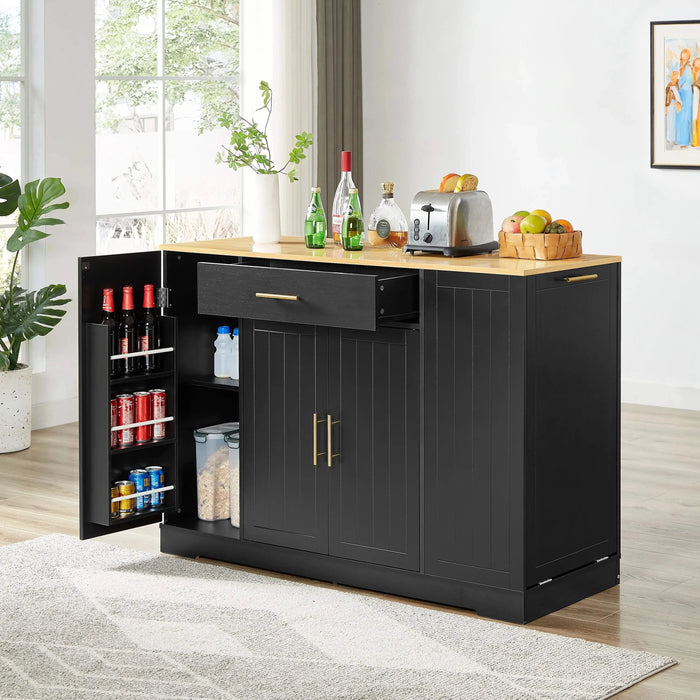 53'' Kitchen Storage Islands with Drawers and Trash Can Storage for Kitchen & Dining. Modern Farmhouse Design, Black, 53.2'W x 20.9'D x 38.0'H. Default -DTYStore