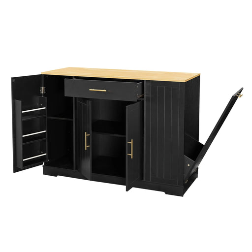53'' Kitchen Storage Islands with Drawers and Trash Can Storage for Kitchen & Dining. Modern Farmhouse Design, Black, 53.2'W x 20.9'D x 38.0'H. Default -DTYStore