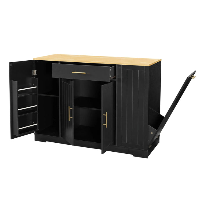 53'' Kitchen Storage Islands with Drawers and Trash Can Storage for Kitchen & Dining. Modern Farmhouse Design, Black, 53.2'W x 20.9'D x 38.0'H. Default -DTYStore
