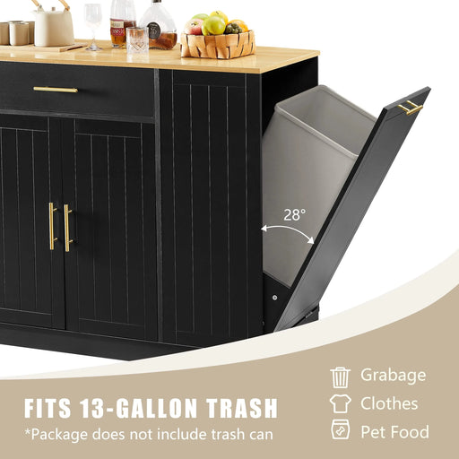 53'' Kitchen Storage Islands with Drawers and Trash Can Storage for Kitchen & Dining. Modern Farmhouse Design, Black, 53.2'W x 20.9'D x 38.0'H. Default -DTYStore