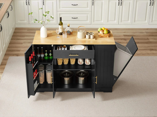 53'' Kitchen Storage Islands with Drawers and Trash Can Storage for Kitchen & Dining. Modern Farmhouse Design, Black, 53.2'W x 20.9'D x 38.0'H. Default -DTYStore