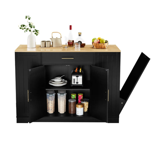 53'' Kitchen Storage Islands with Drawers and Trash Can Storage for Kitchen & Dining. Modern Farmhouse Design, Black, 53.2'W x 20.9'D x 38.0'H. Default -DTYStore