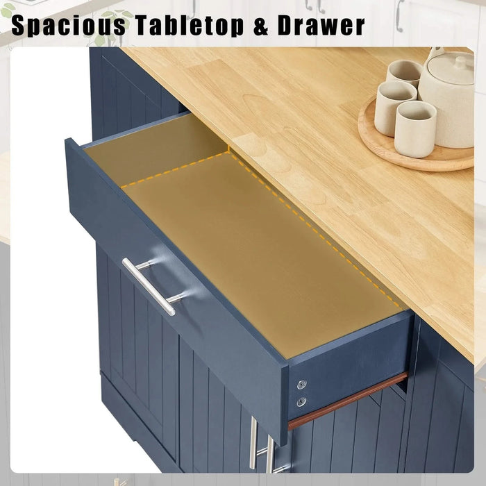 53'' Kitchen Storage Islands with Drawers and Trash Can Storage for Kitchen & Dining. Modern Farmhouse Design, Navy Blue, 53.2'W x 20.9'D x 38.0'H. Default -DTYStore